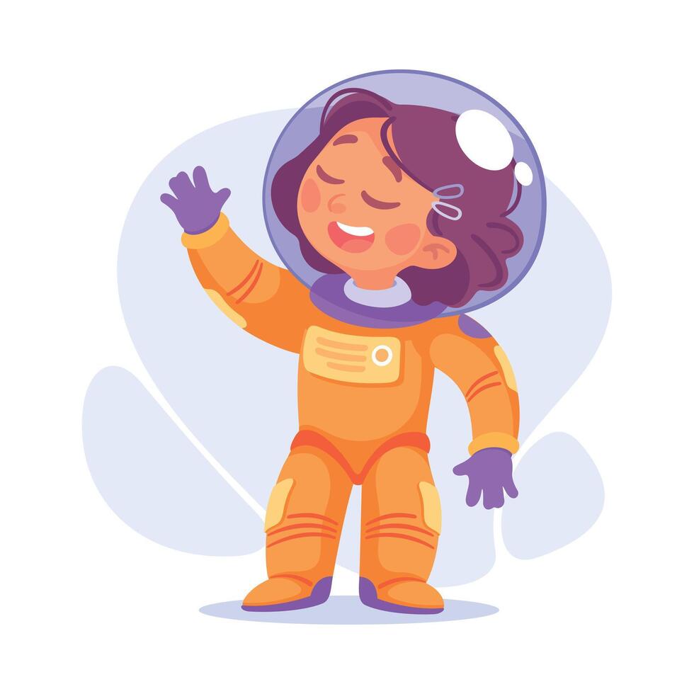 Girl Astronaut in Spacesuit as Child Profession Illustration vector