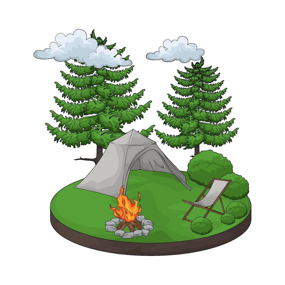 camping tent among the pine trees illustration vector