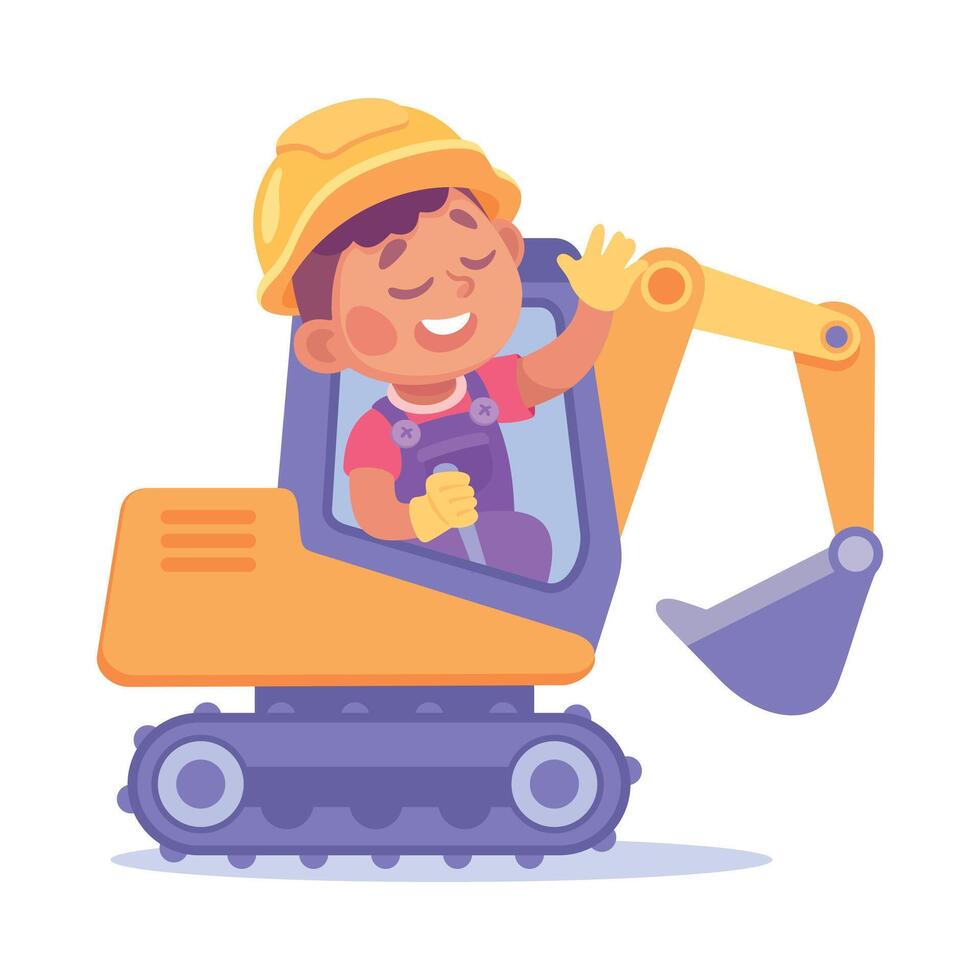 Boy Builder Drive Bulldozer as Child Profession Illustration vector