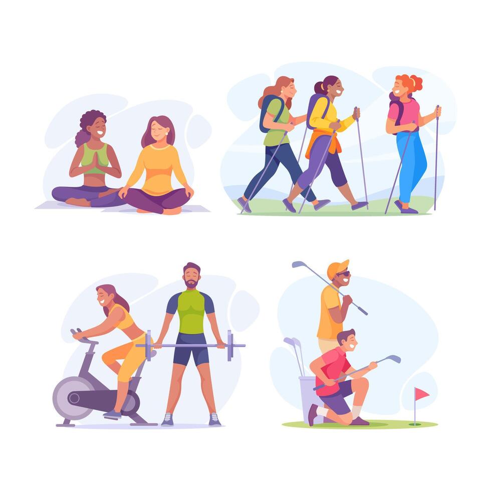 Good Company with Man and Woman Friend Do Activity Together Set vector