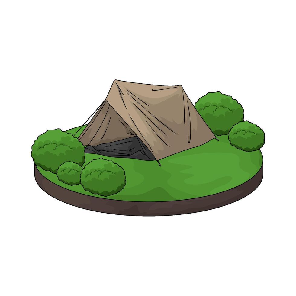 camping tent with bushes illustration vector