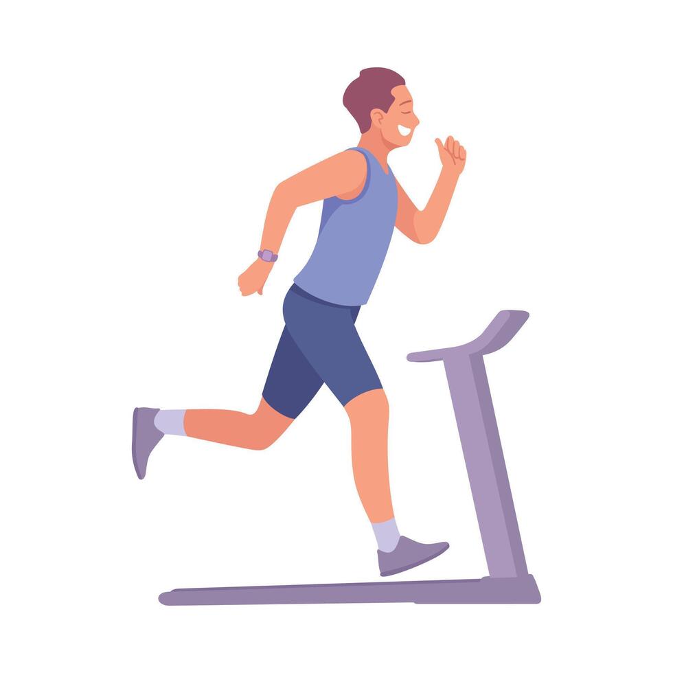 Man Character Run on Treadmill Enjoy Sport Activity Illustration vector