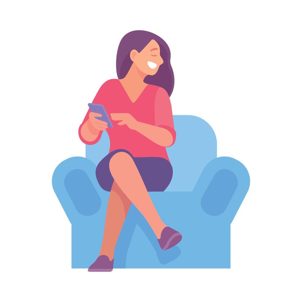 Business Woman Character with Smartphone in Sitting Pose Illustration vector