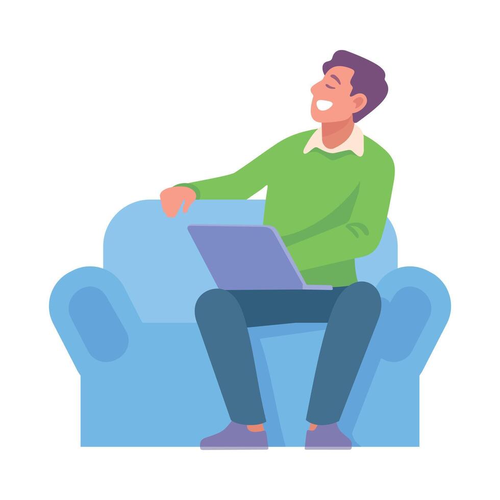 Business Man Character with Laptop in Sitting Pose Illustration vector