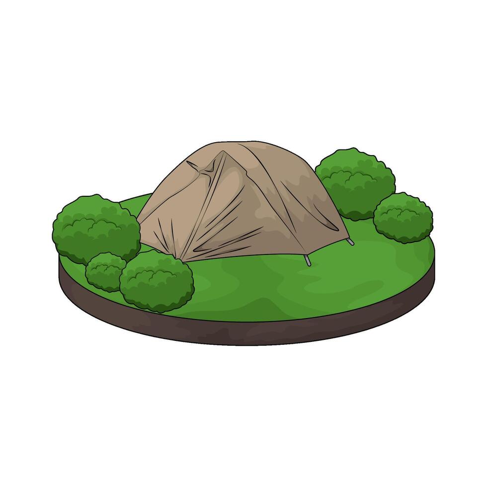 illustration of bushes with tent vector