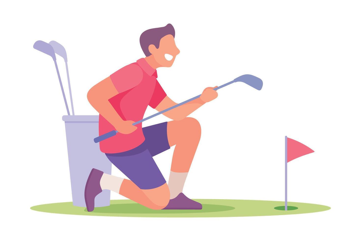 Man Character Playing Golf with Club Illustration vector
