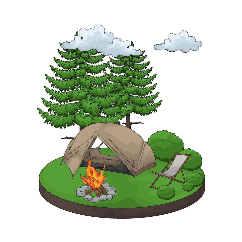 tent with pine tree illustration vector