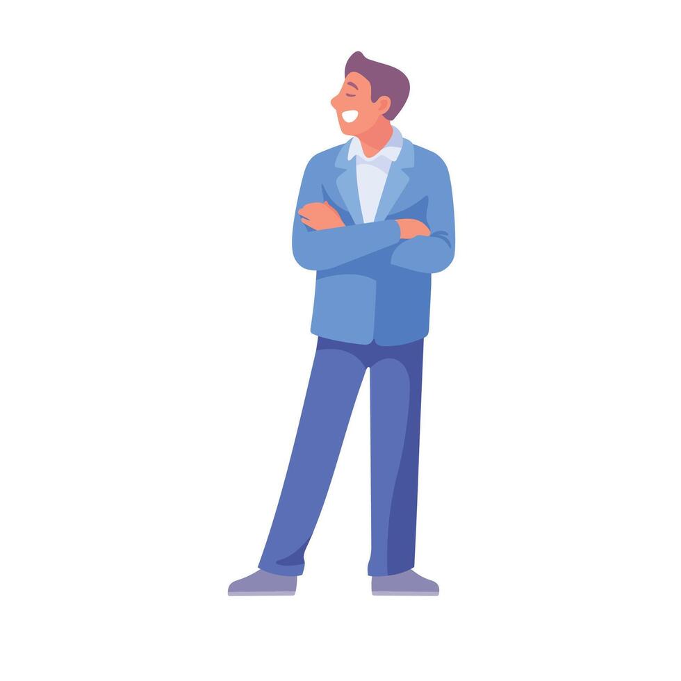 Happy Man Standing with Folded Arms and Talking to Somebody Illustration vector