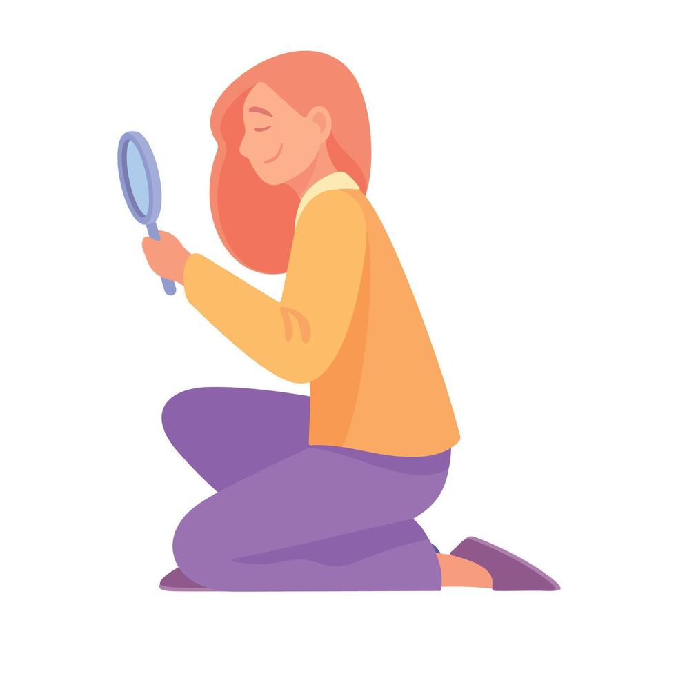 Woman Character Look in Magnifier Search for Opportunity Illustration vector