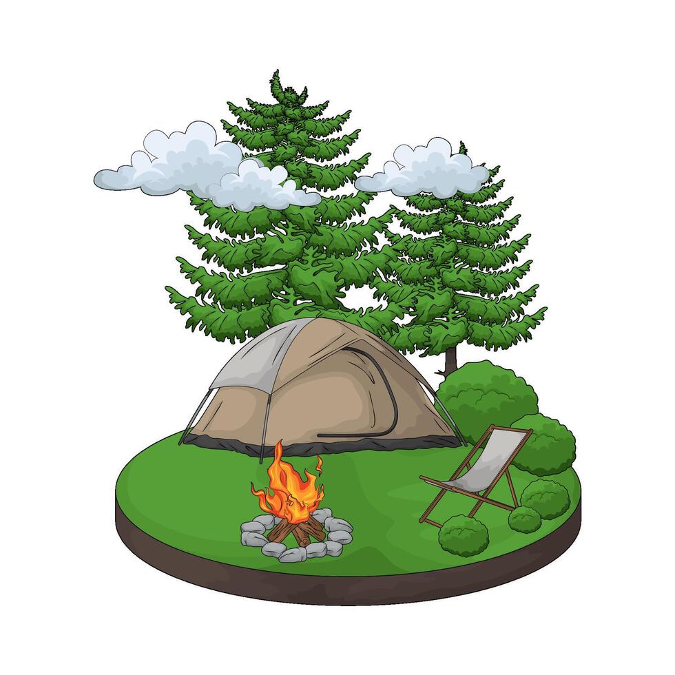 camping tent with pine tree illustration vector