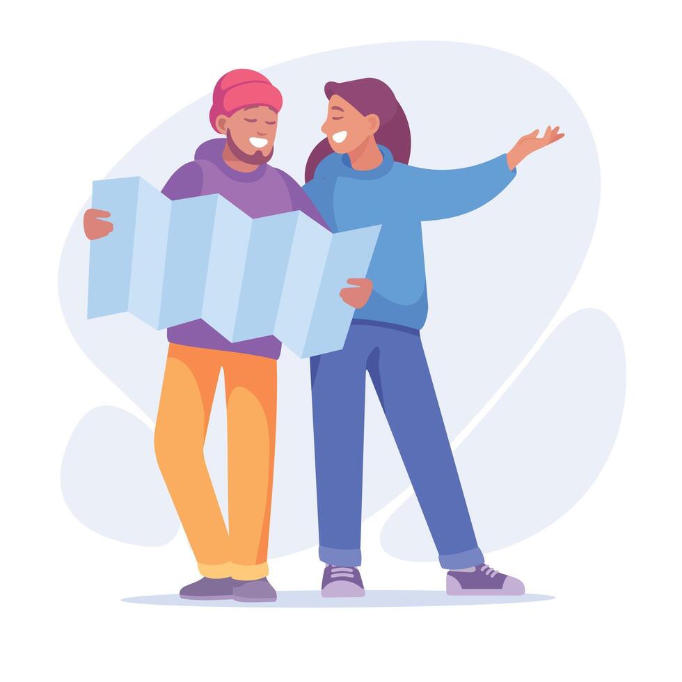 Good Company with Man and Woman Friend Examine Map Illustration vector