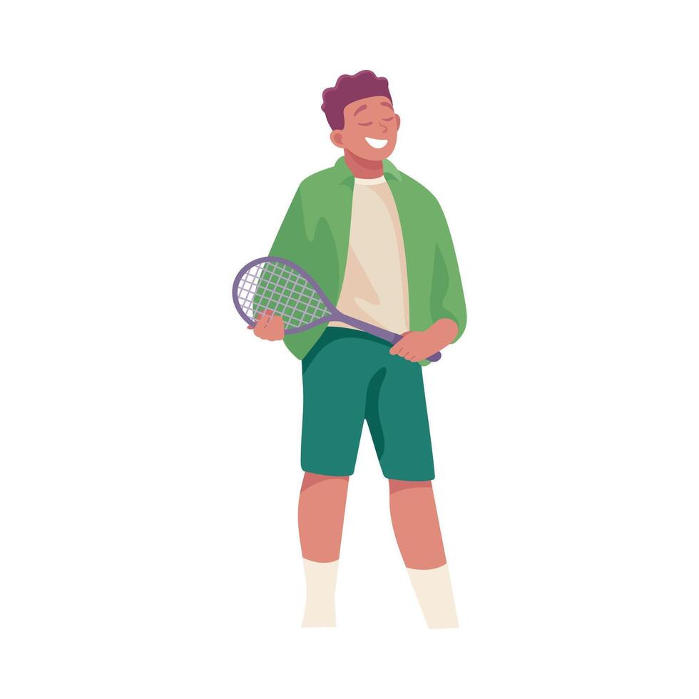 Man Character Playing Tennis Stand with Racquet Illustration vector