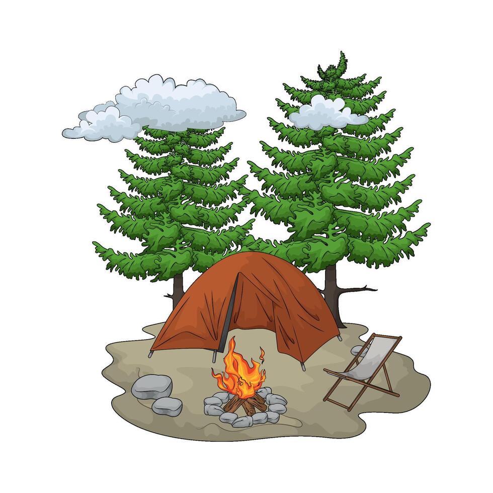 camping near a pine tree vector