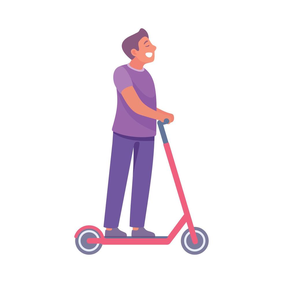 Man Character Riding Scooter Enjoy Outdoor Recreation Illustration vector