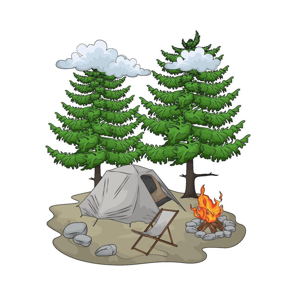 illustration of camping among the pine trees vector