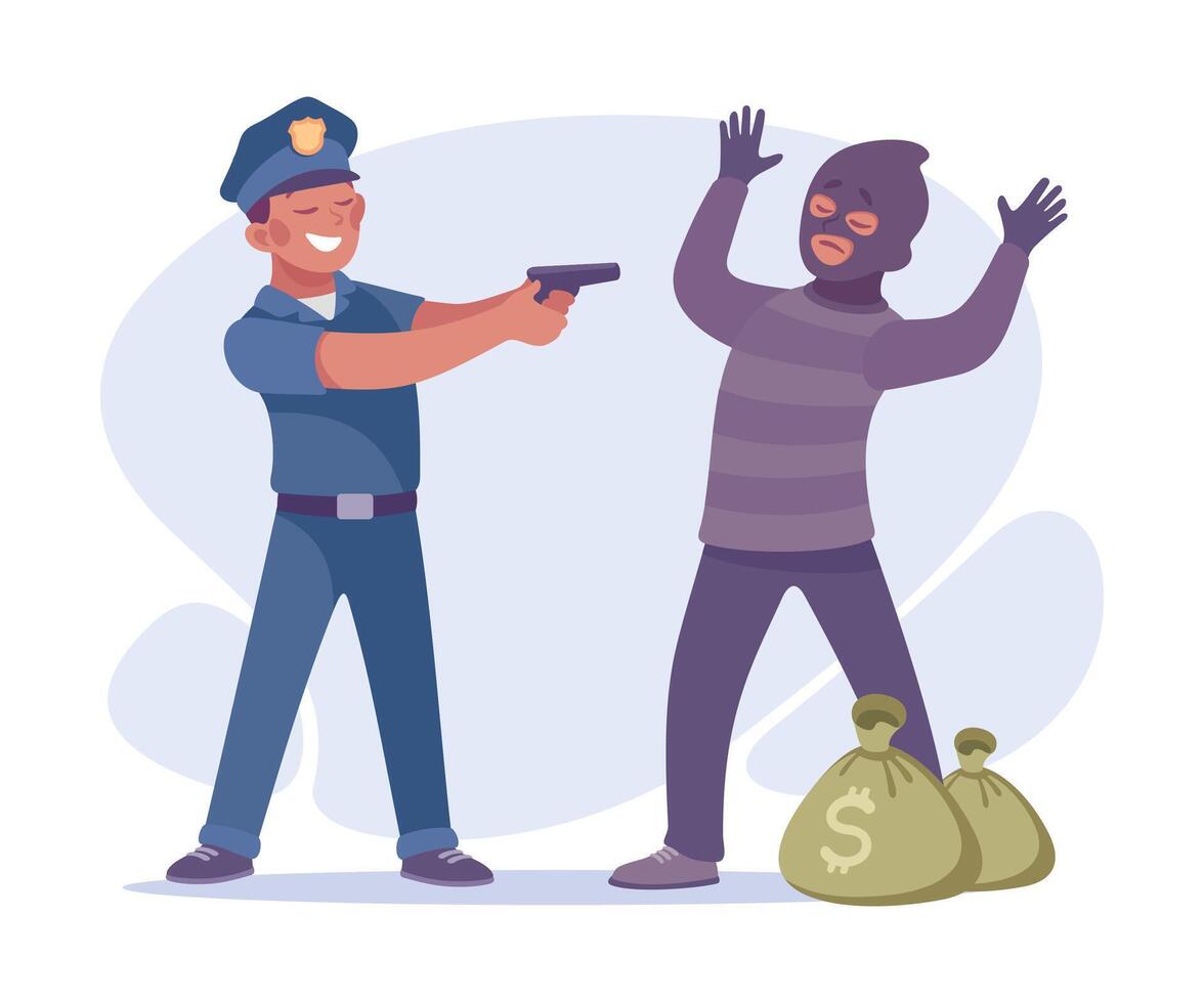 Man Criminal Caught with Sack of Money by Police Illustration vector