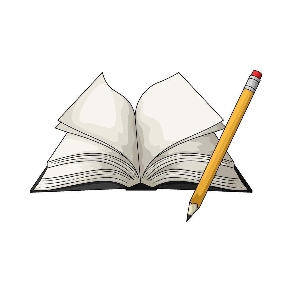 illustration of open book with a yellow pencil vector