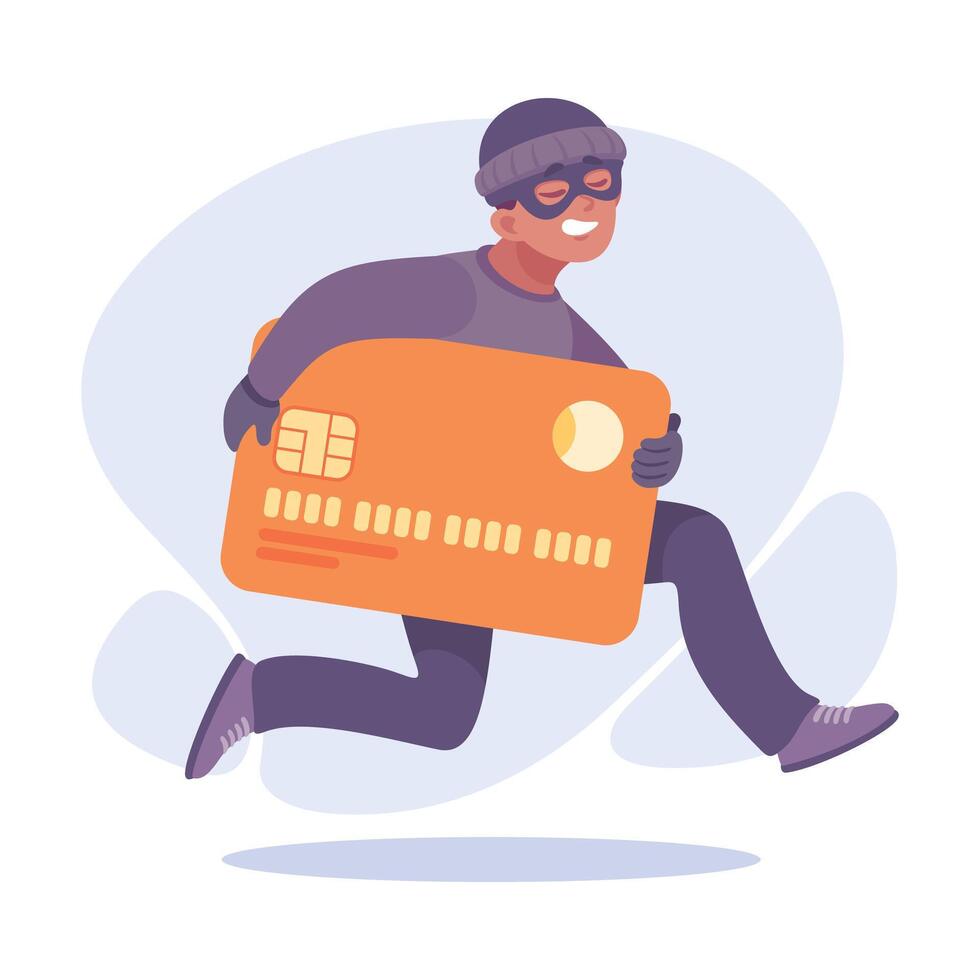 Man Criminal Escape with Plastic Card Commit Crime and Theft Illustration vector