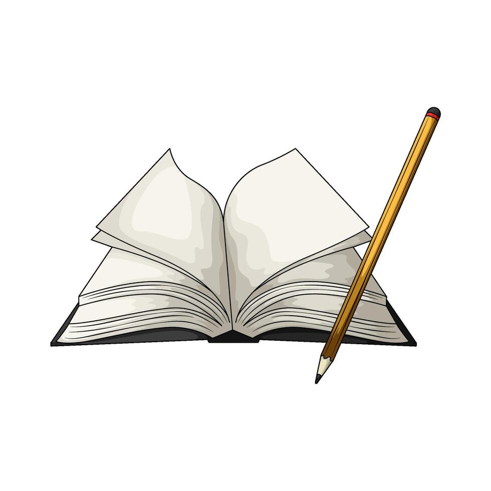 open book with a yellow pencil vector