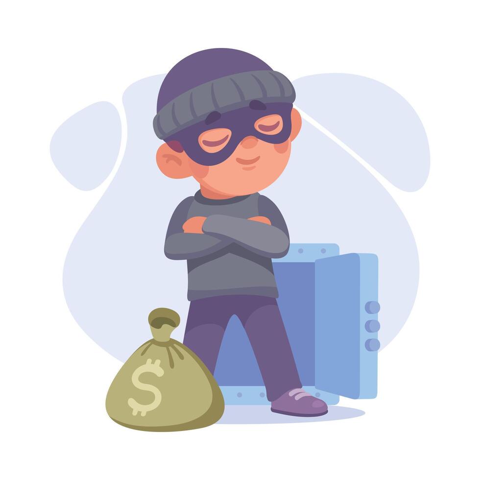 Man Criminal Stand with Sack of Money Commit Crime and Theft Illustration vector