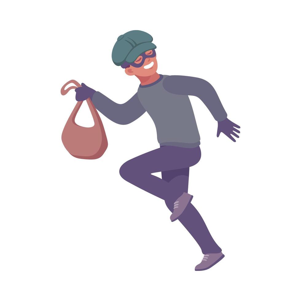 Man Criminal Escape with Handbag Commit Crime and Theft Illustration vector