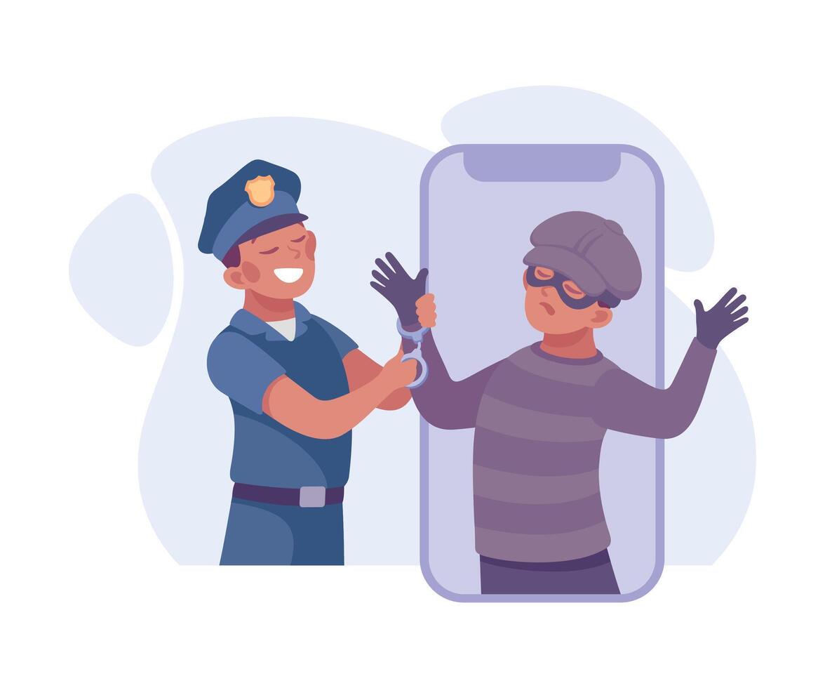 Man Criminal Caught by Police Commit Crime and Theft Illustration vector