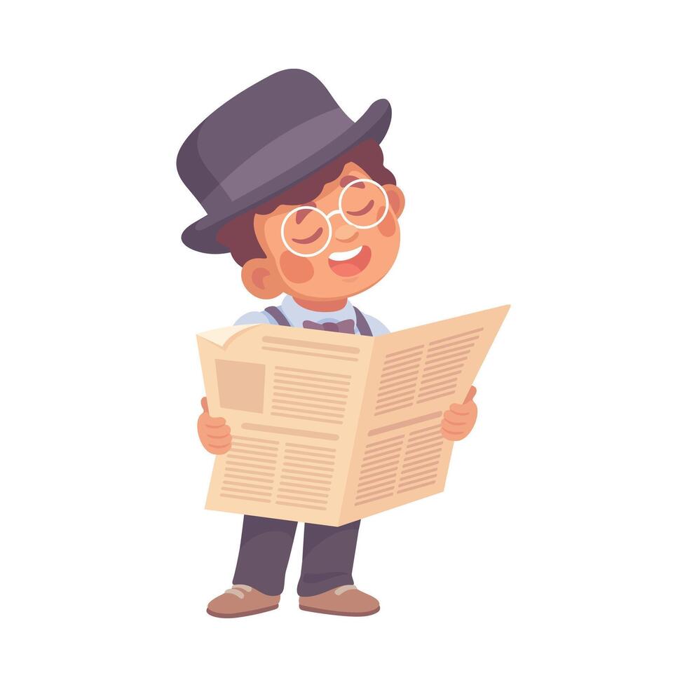 Inspecting Detective Boy Character Read Newspaper Investigating Case Illustration vector