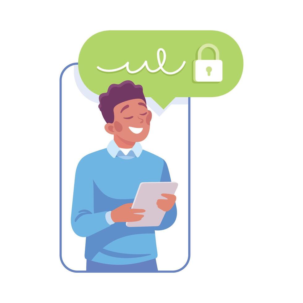 Happy Man Character with Tablet Pc Illustration vector