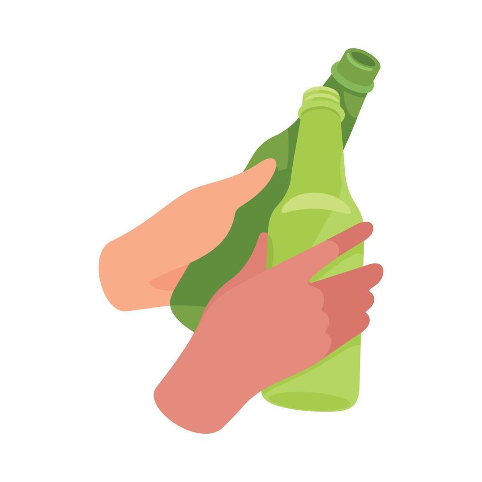 Glass Bottle with Beer Drink in Hands Clinking Together Illustration vector