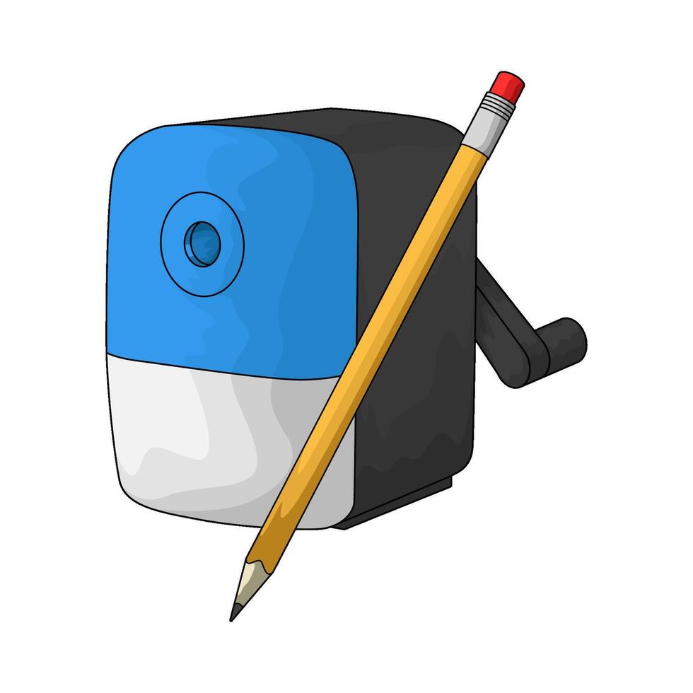 blue sharpener and yellow pencil illustration vector