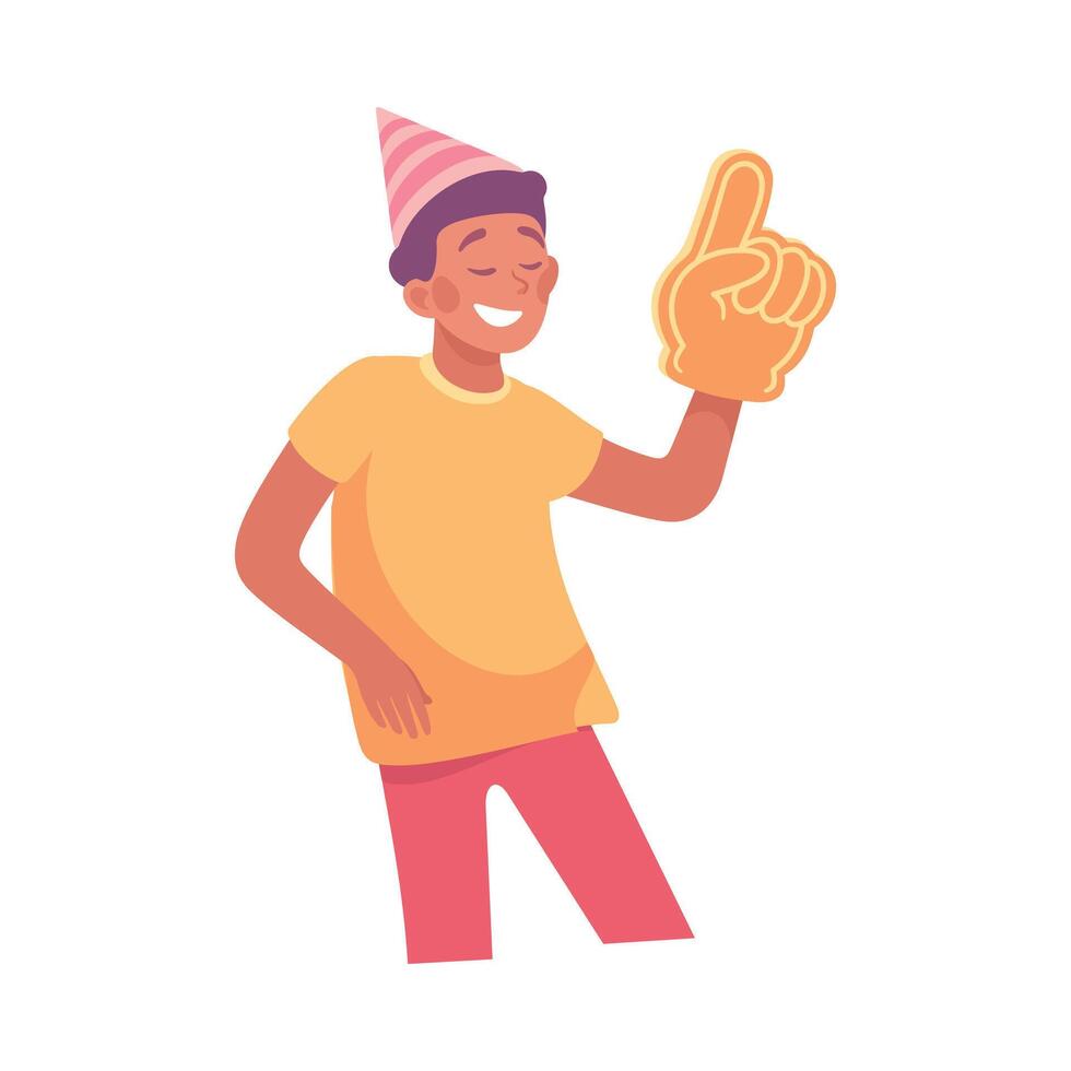 Holiday with Man Character in Hat with Glove Cheering Illustration vector