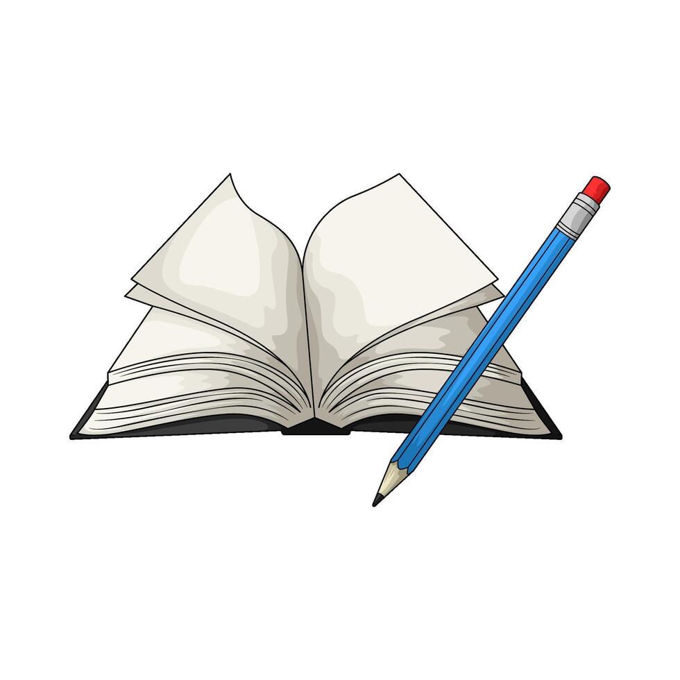 illustration of open book with a pencil vector
