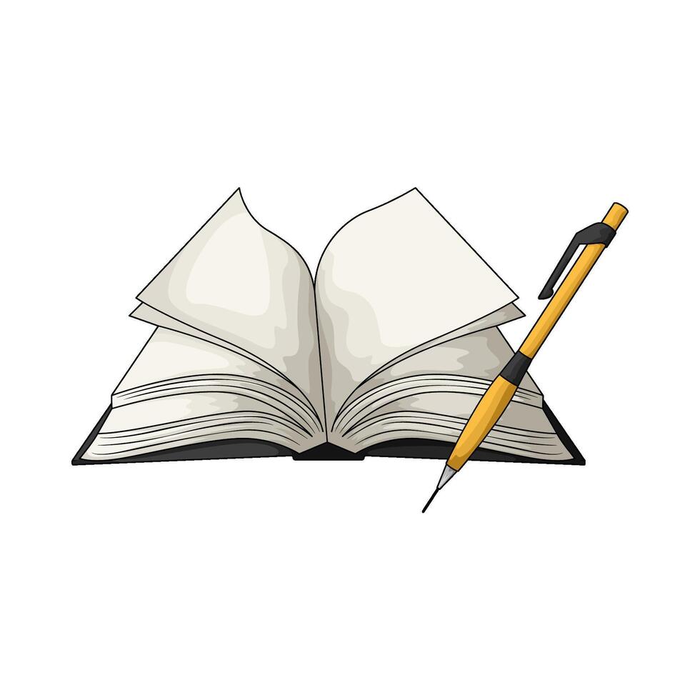 open book with yellow pencil vector