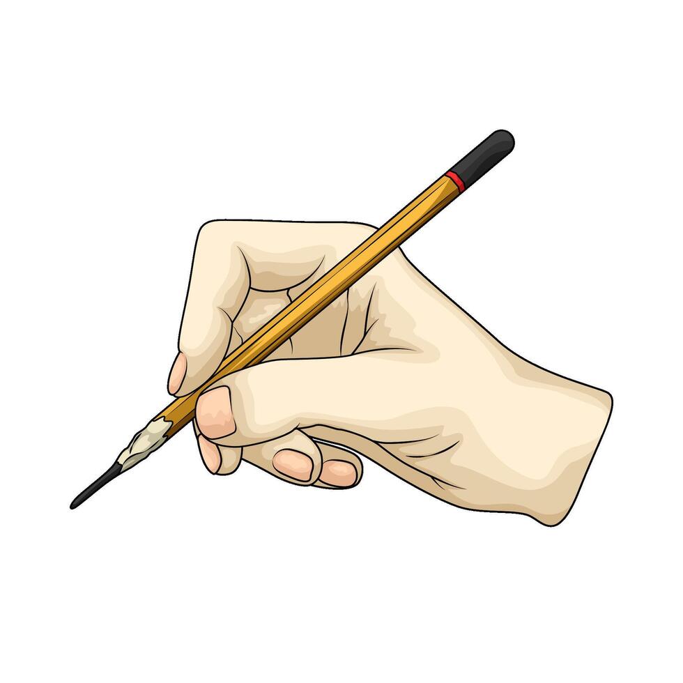yellow sharpened pencil on hand vector
