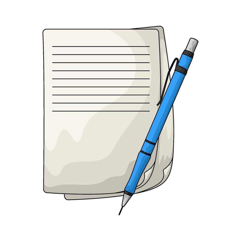 illustration of notes paper with blue pencil vector