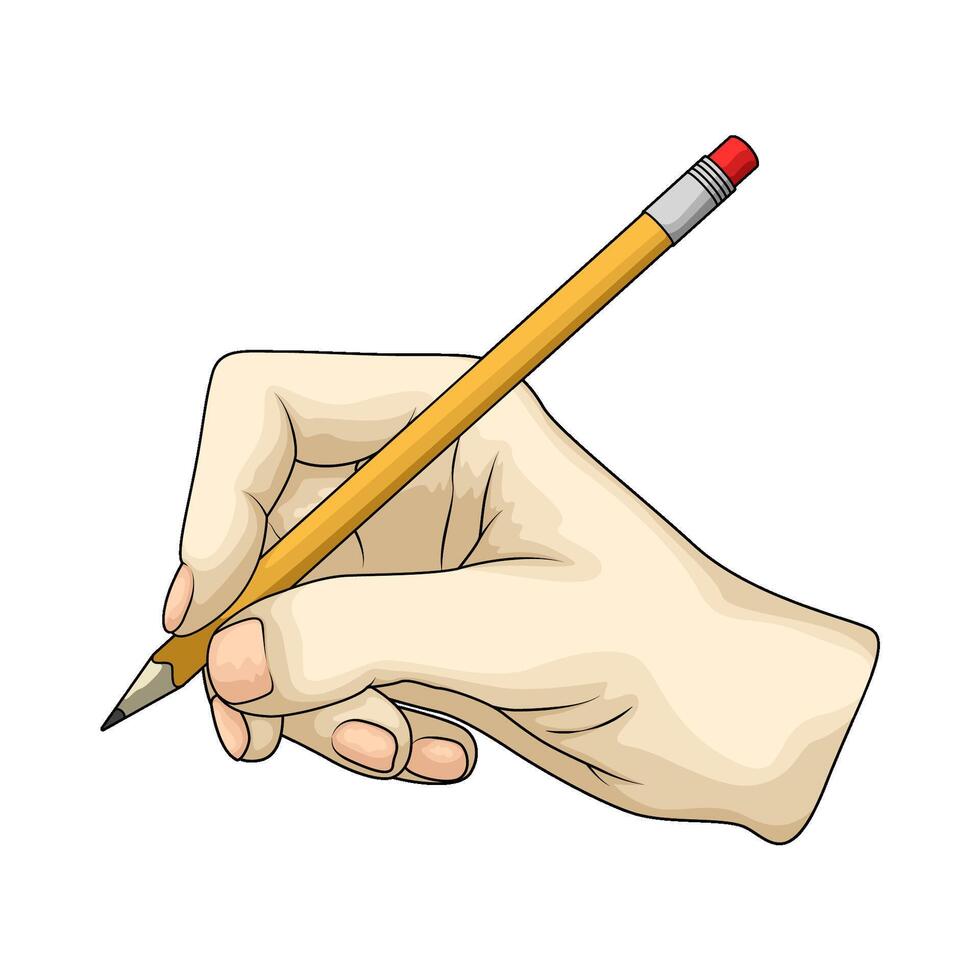 illustration of yellow sharpened pencil on hand vector