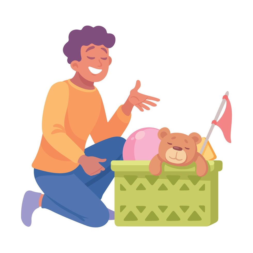 Man Dad Gather Kids Toys in Box Illustration vector