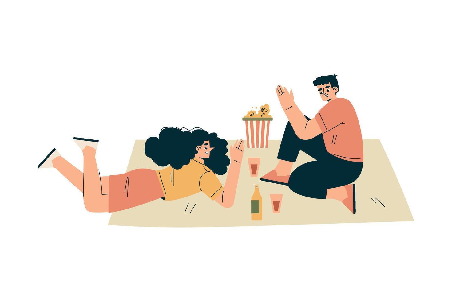 Man and Woman at Musical Festival Sit on Blanket Have Picnic and Rest Illustration vector