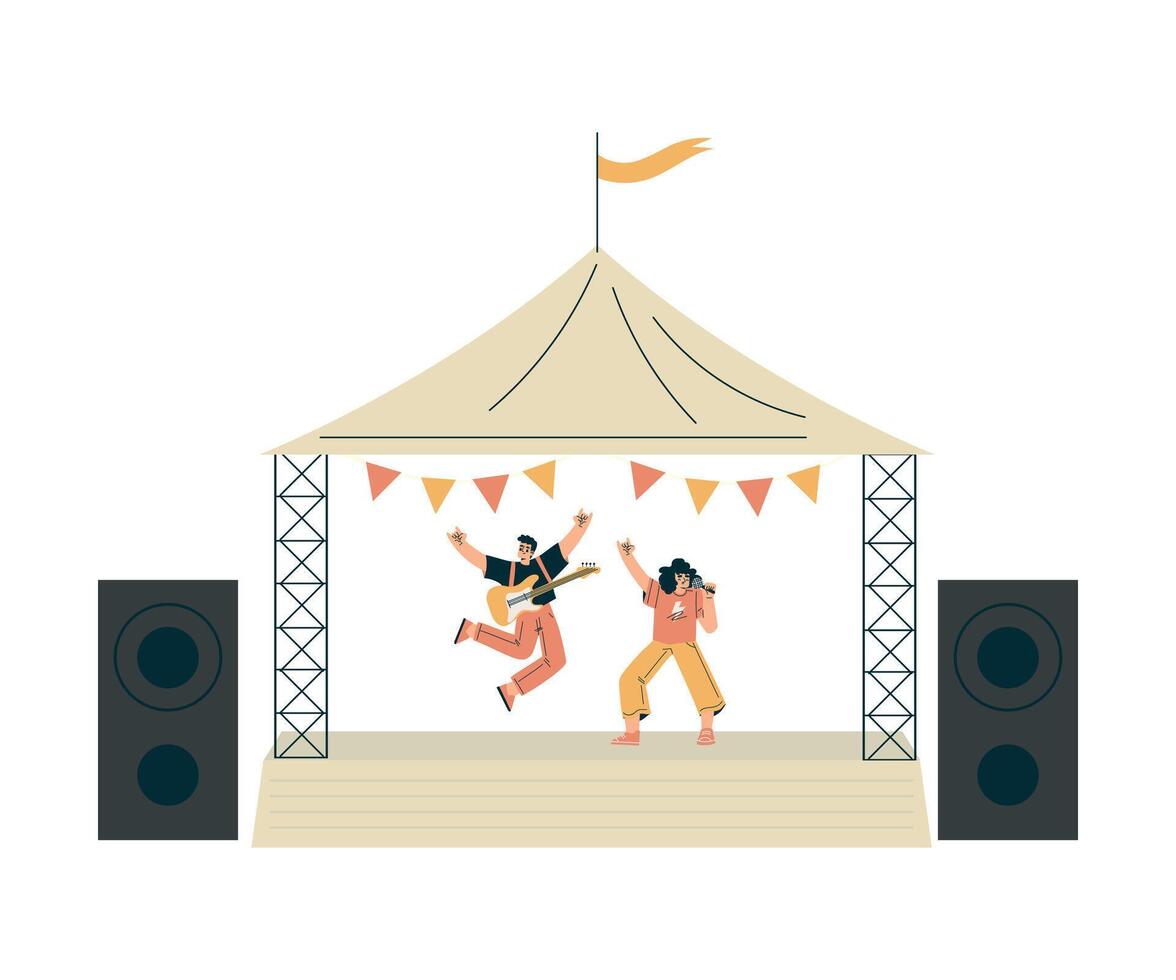 Musician on Stage at Summer Open-air Musical Festival Illustration vector