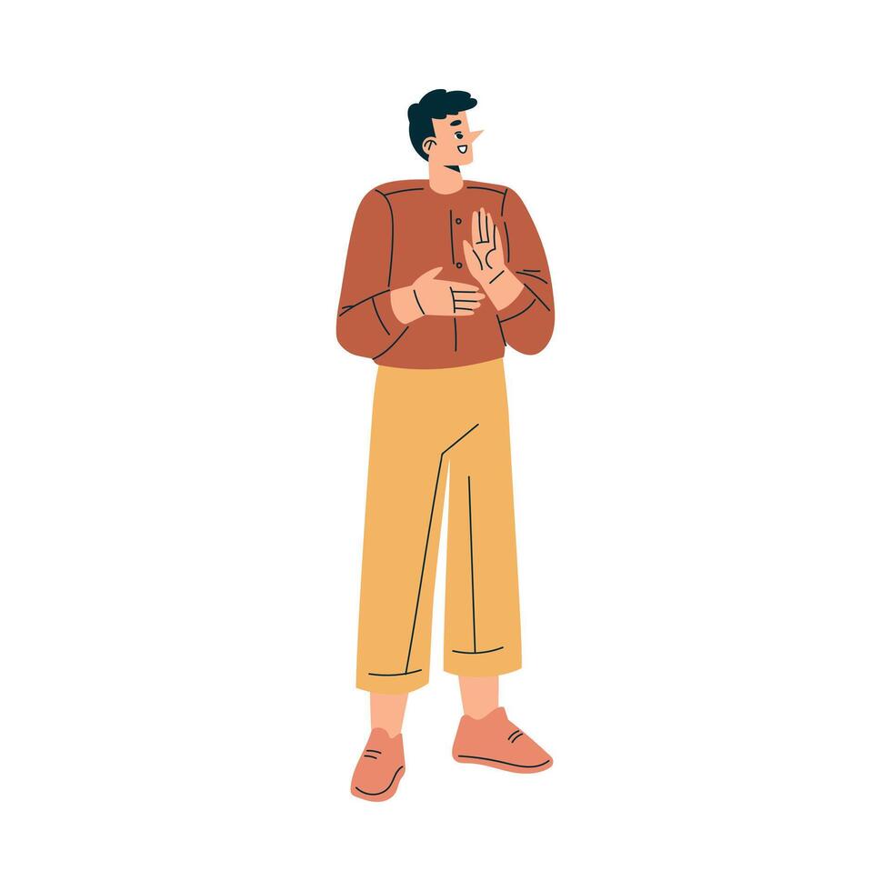 Man at Musical Festival Stand and Clap Hands Have Rest Illustration vector