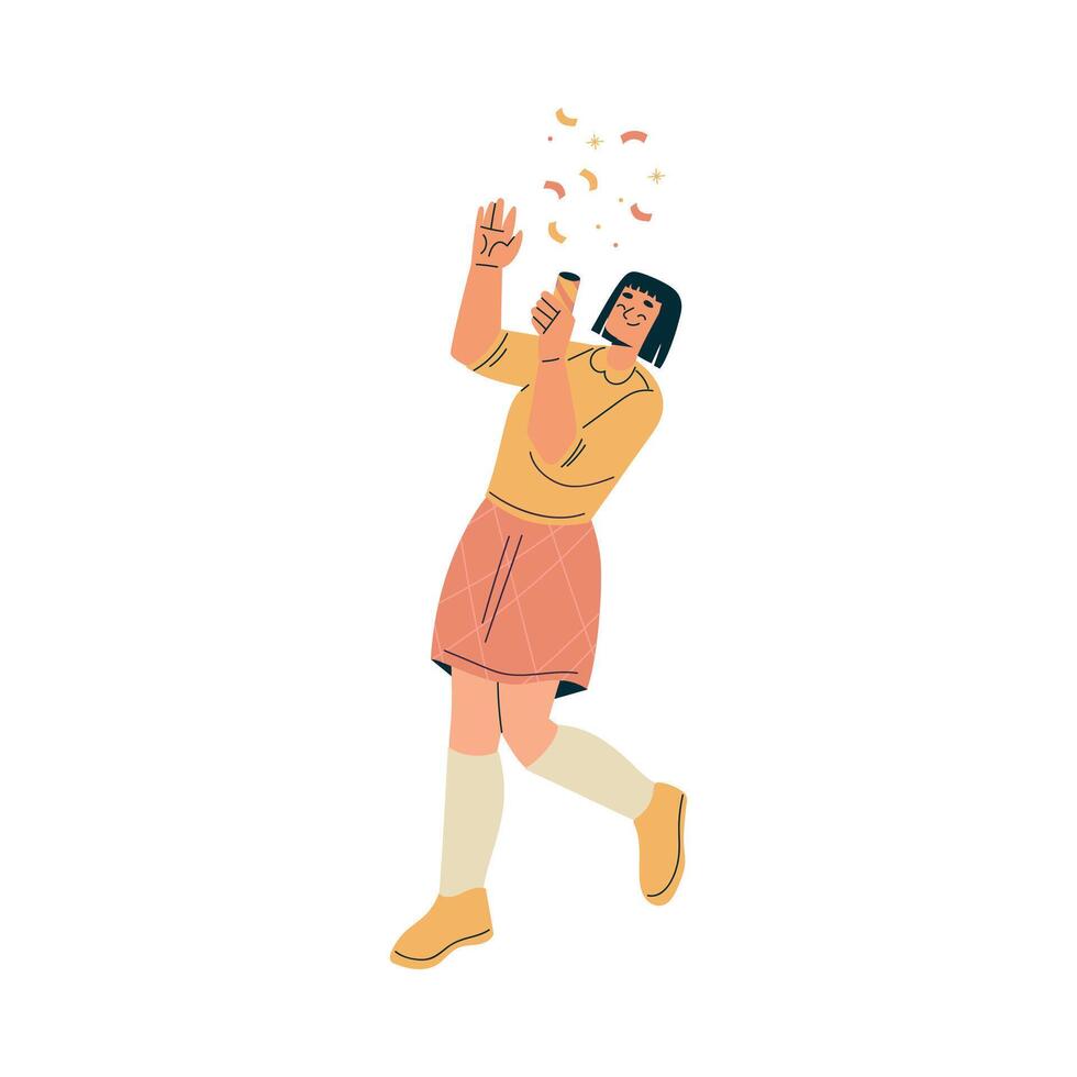 Woman with Firecracker at Musical Festival Dancing Have Rest Illustration vector