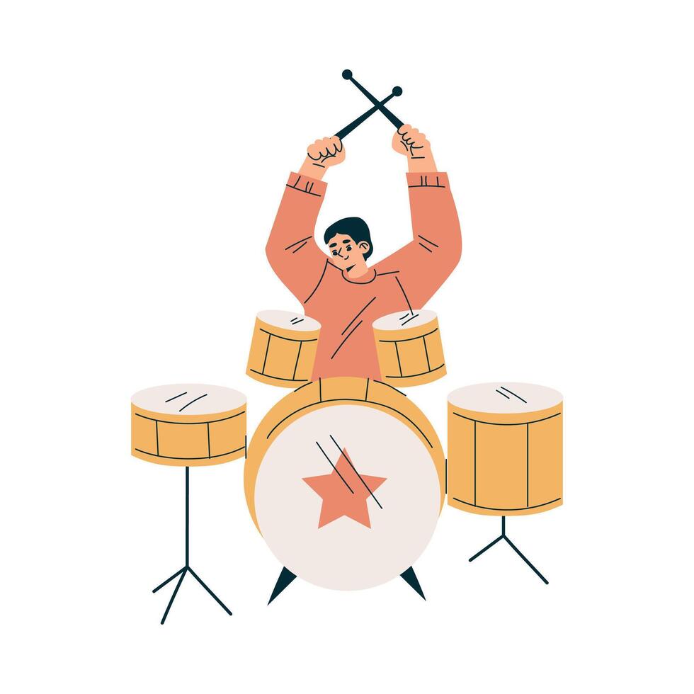 Man Musician on Stage at Summer Open-air Musical Festival playing Drum Illustration vector