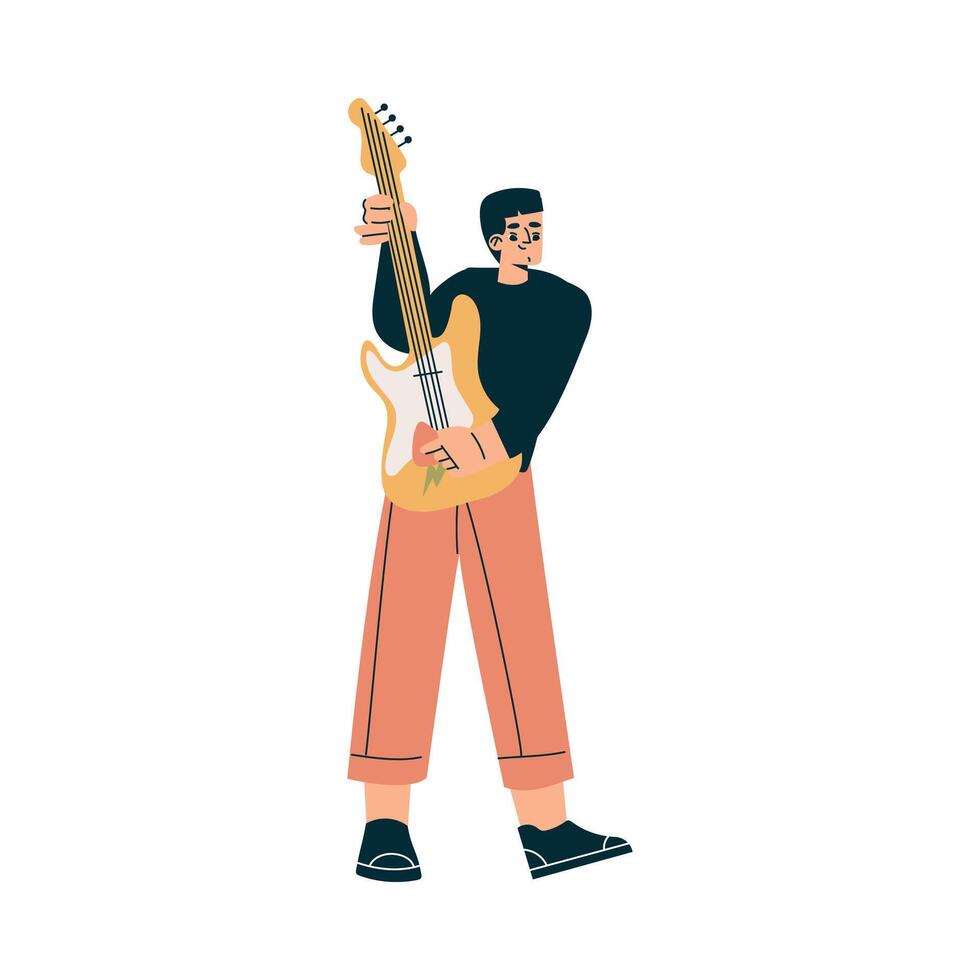 Man Musician on Stage at Summer Open-air Musical Festival Playing Guitar Illustration vector