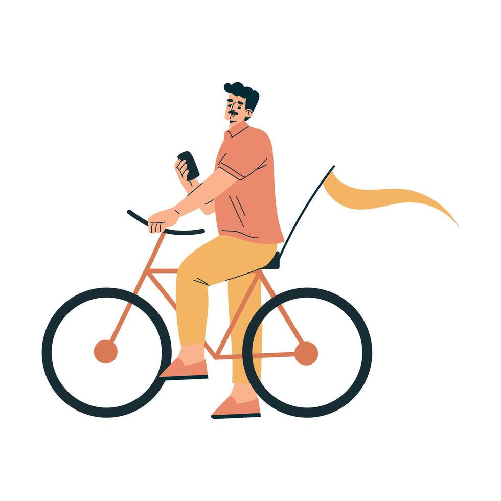 Man Character Riding Bicycle in the Park Illustration vector