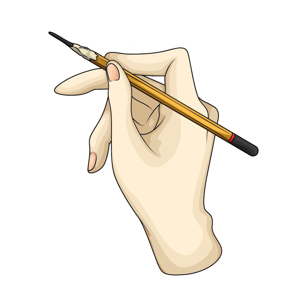 yellow sharpened pencil on hand illustration vector