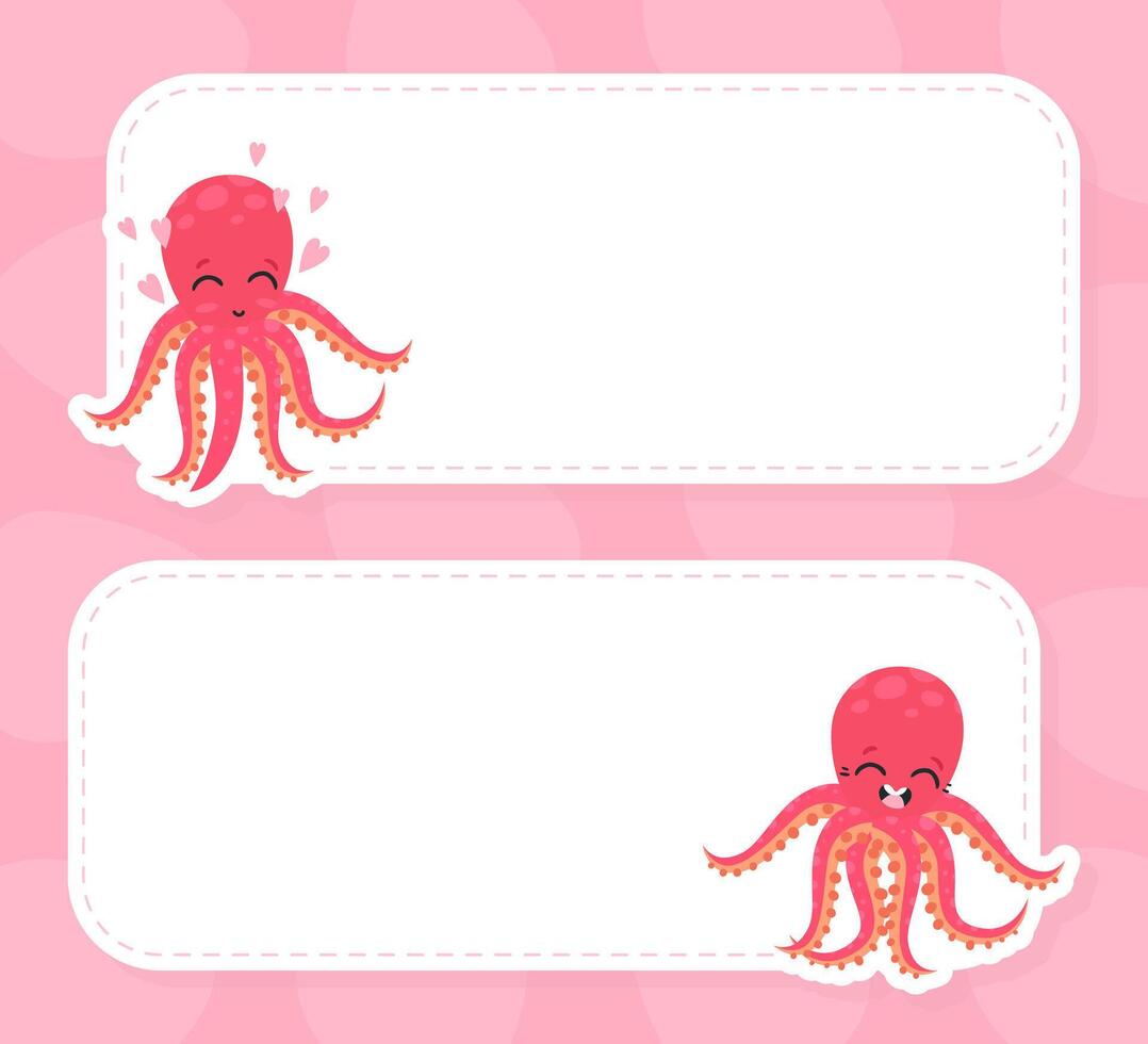 Cute Octopus Empty Note Card Frame Template vector