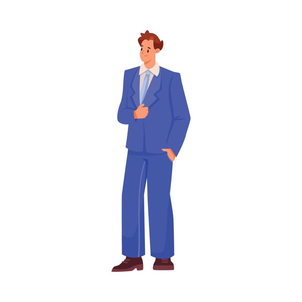 Man Office Staff Character at Workplace Standing in Suit Illustration vector
