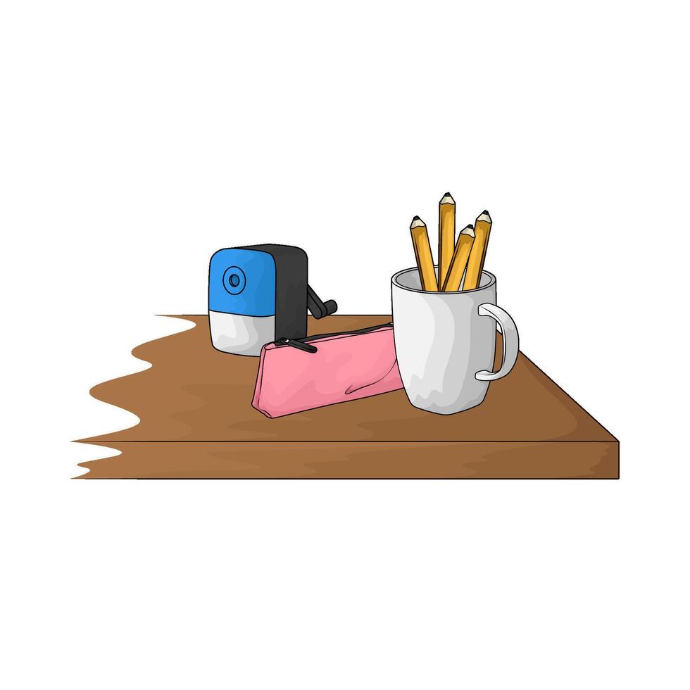 stationery is on the desk illustration vector