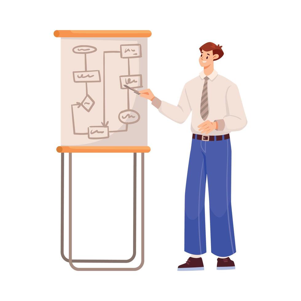 Man Office Staff Character at Workplace Show Presentation Illustration vector