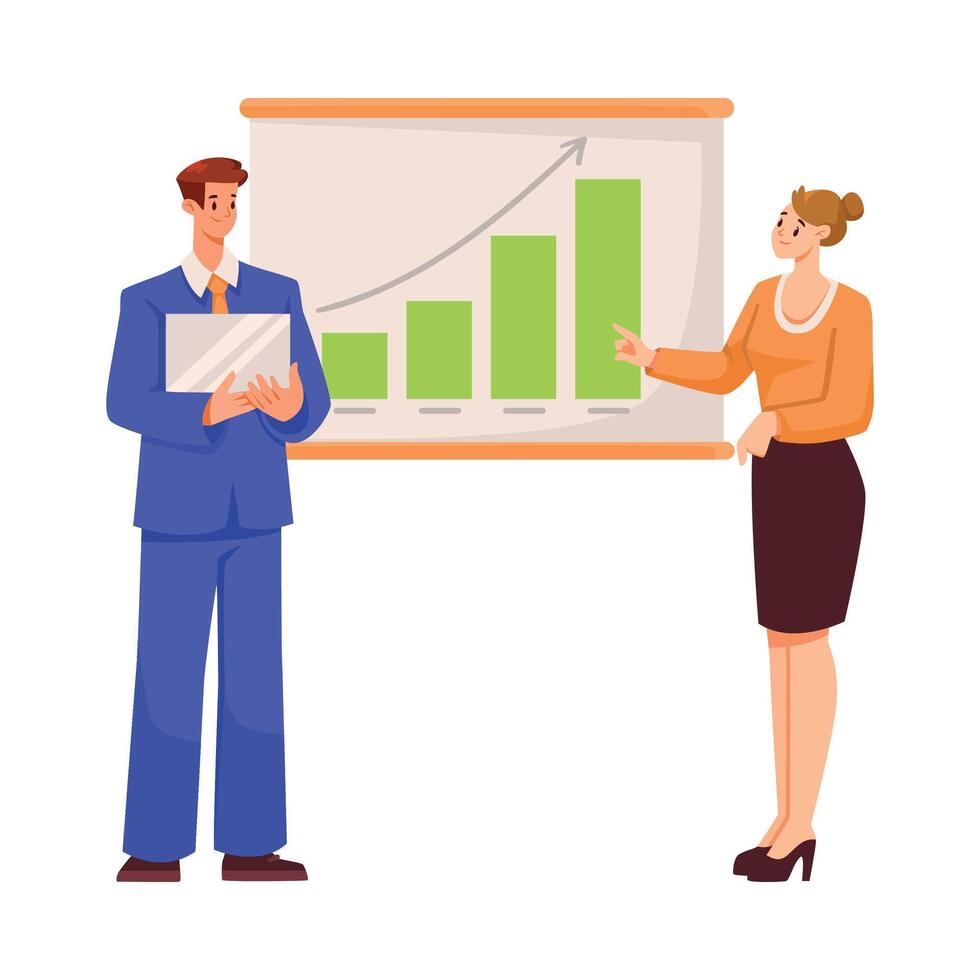 Man and Woman Office Staff Character at Workplace Show Presentation Illustration vector